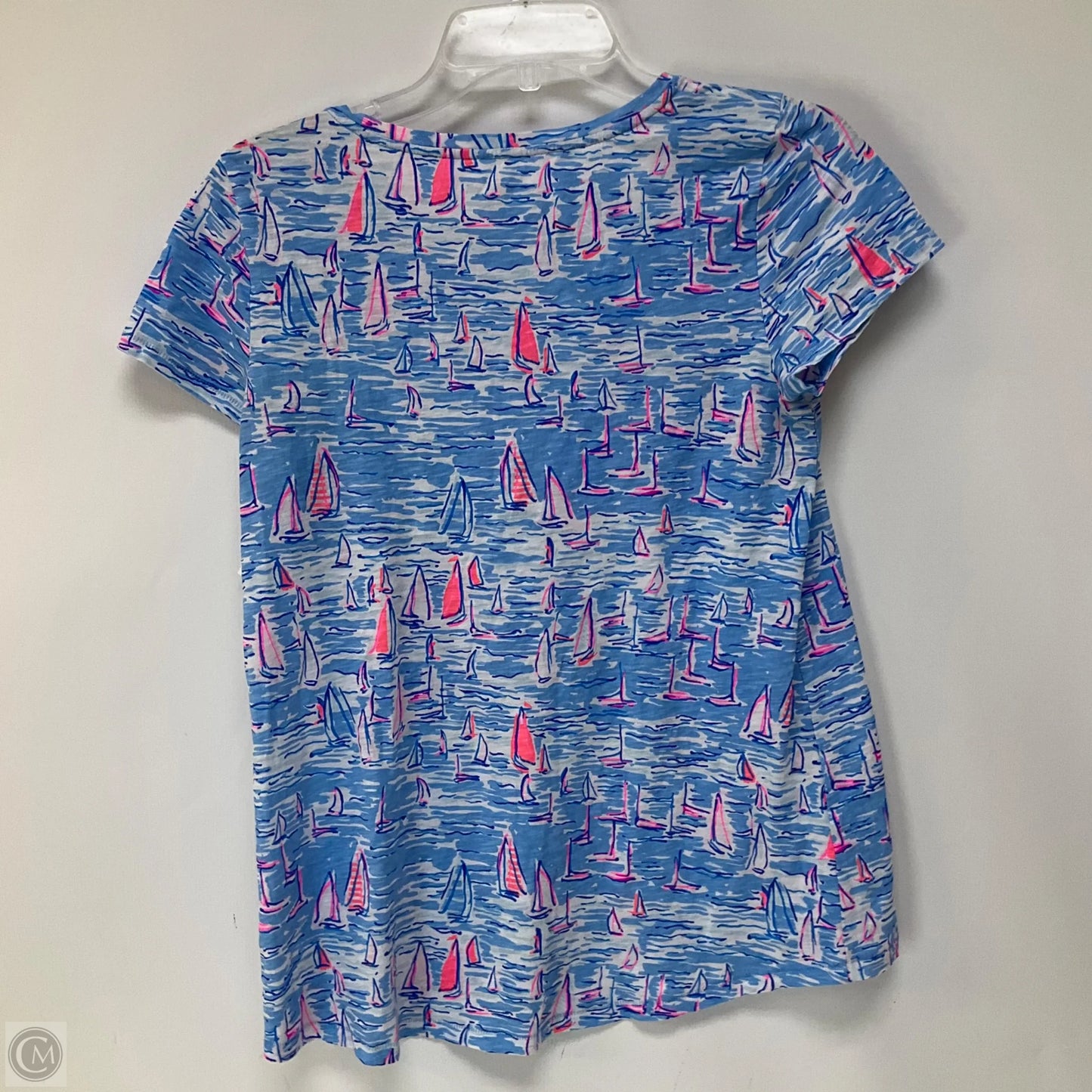 Top Short Sleeve Designer By Lilly Pulitzer In Blue & Pink, Size: S