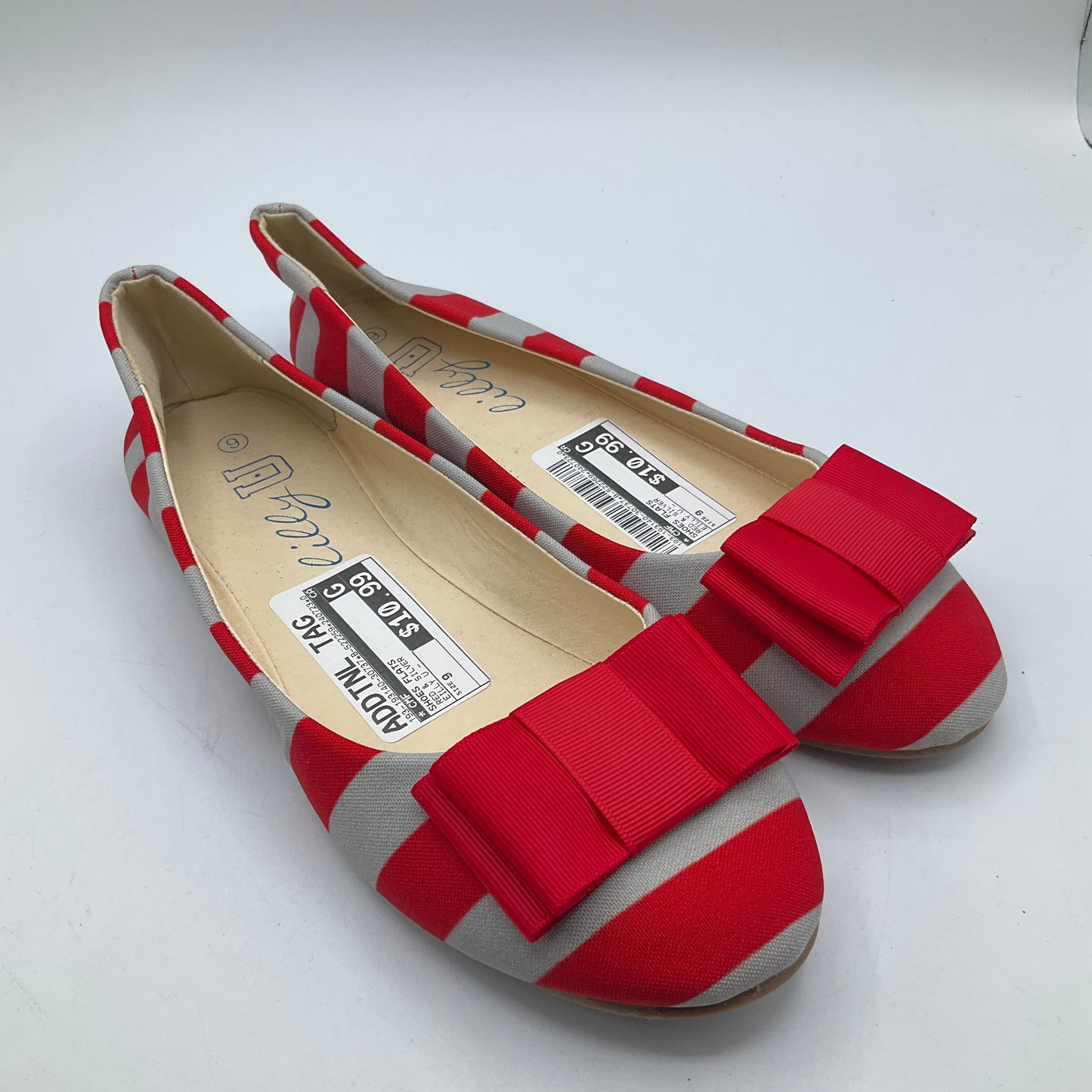 Red & Silver Shoes Flats Cmf, Size 9