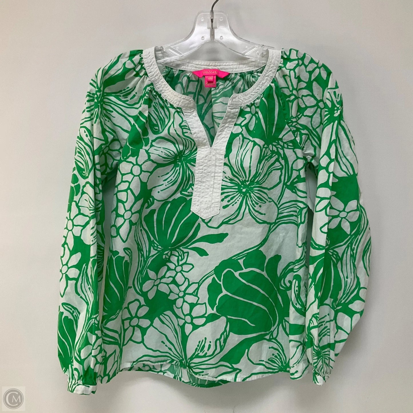 Top Long Sleeve Designer By Lilly Pulitzer In Green & White, Size: Xxs