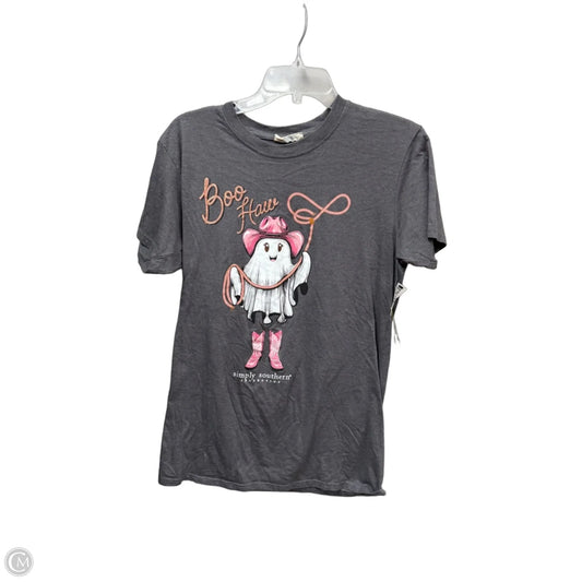 Top Short Sleeve By Simply Southern In Grey, Size: M