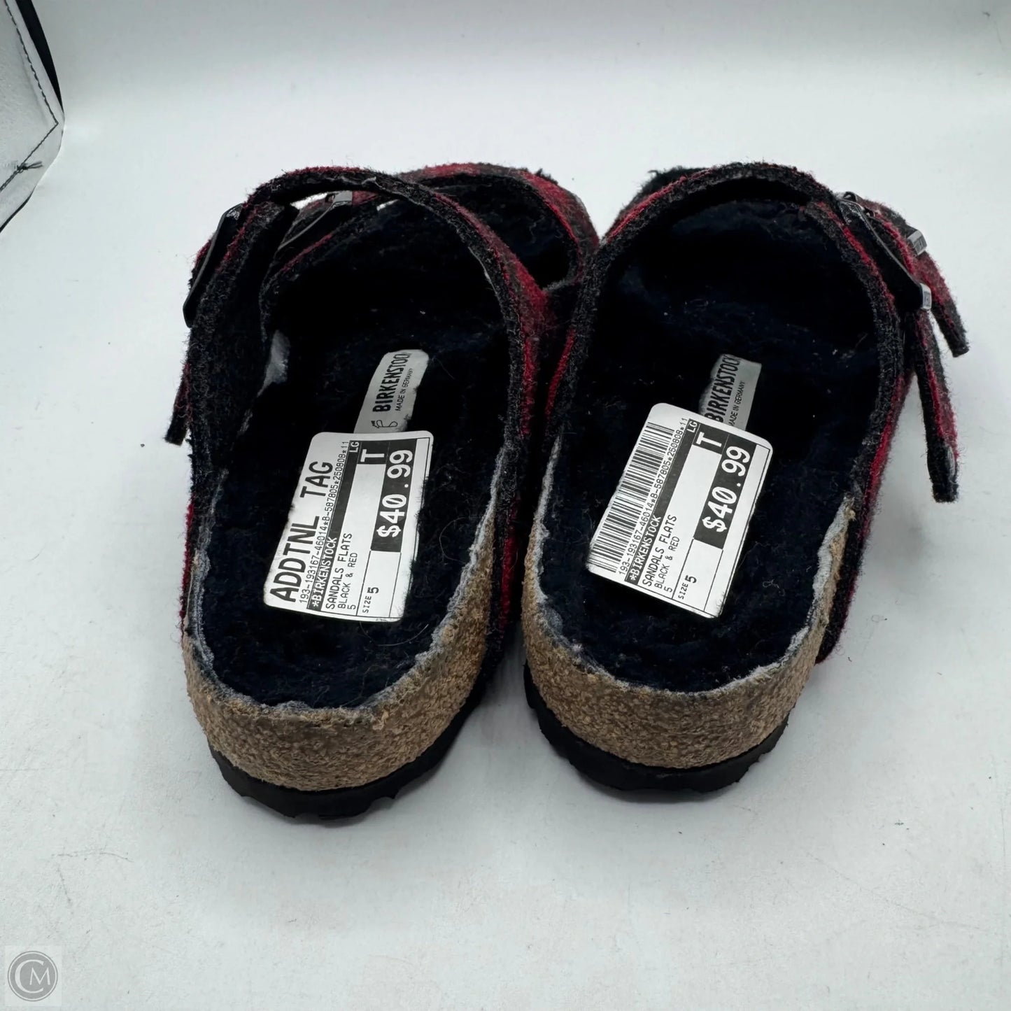 Sandals Flats By Birkenstock In Black & Red, Size: 5