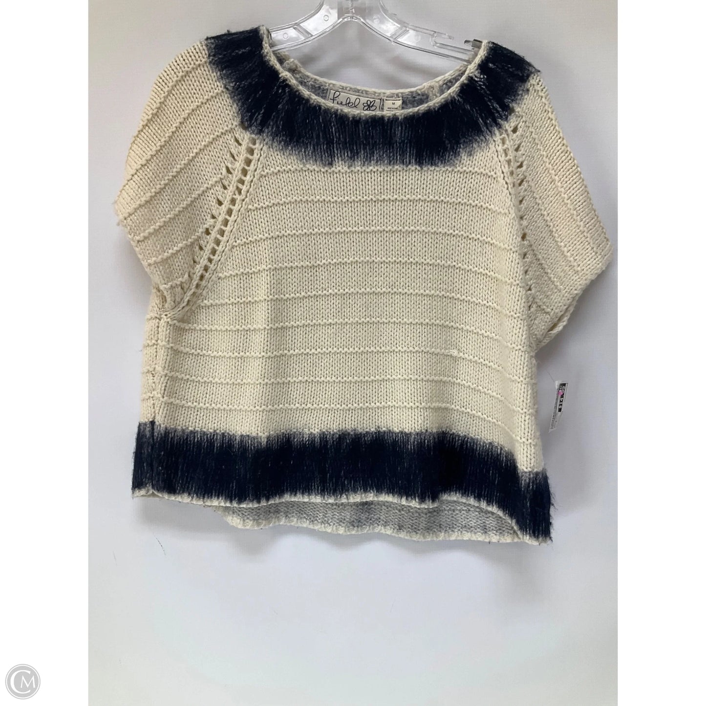 Sweater Short Sleeve By Field Flower In Blue & Cream, Size: M