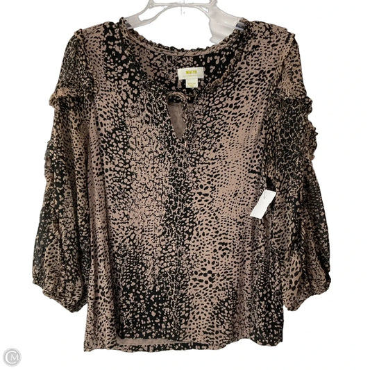 Top Long Sleeve By Maeve In Black & Tan, Size: M