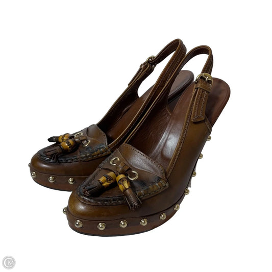 Shoes Luxury Designer By Gucci In Brown, Size: 7.5