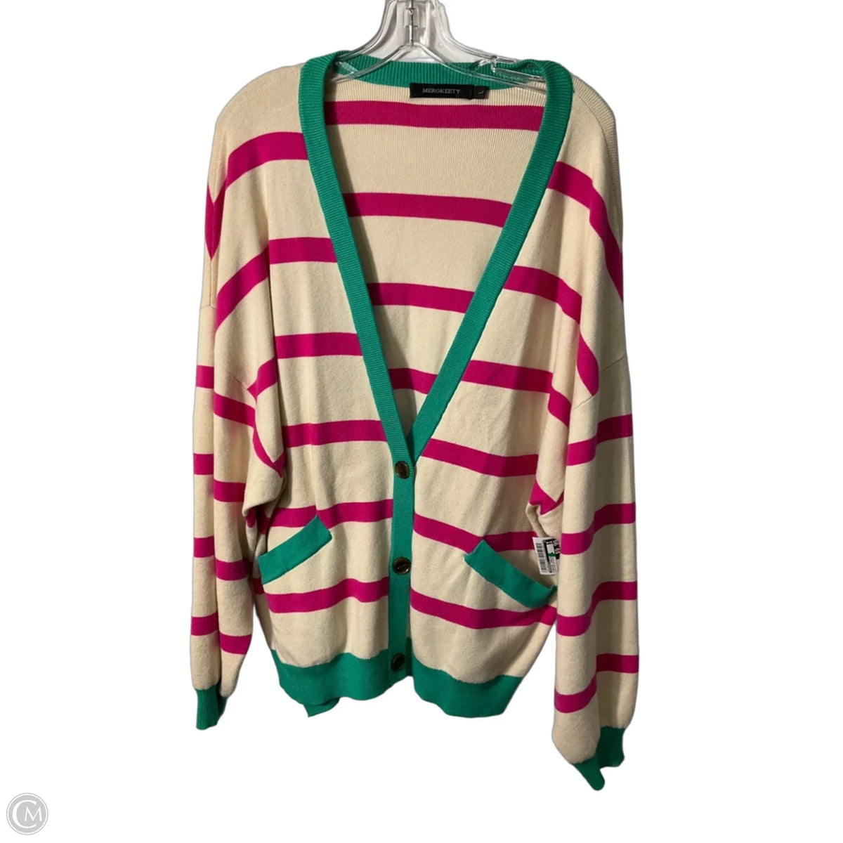 Sweater Cardigan By Merokeety In Striped Pattern, Size: L