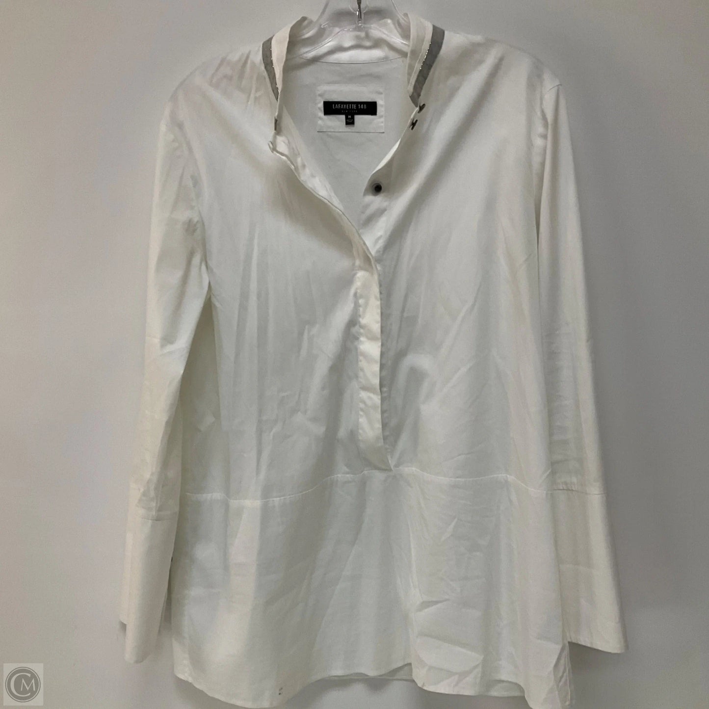 Top Long Sleeve Designer By Lafayette 148 In White, Size: M