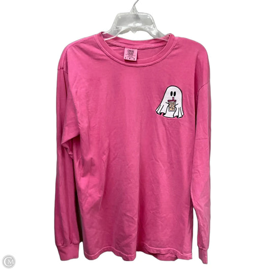 Top Long Sleeve By Comfort Colors In Pink, Size: L