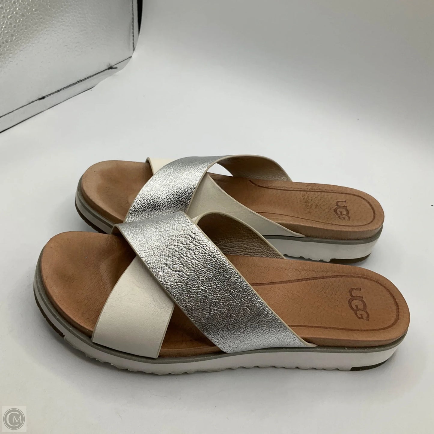 Sandals Designer By Ugg In Silver, Size: 6