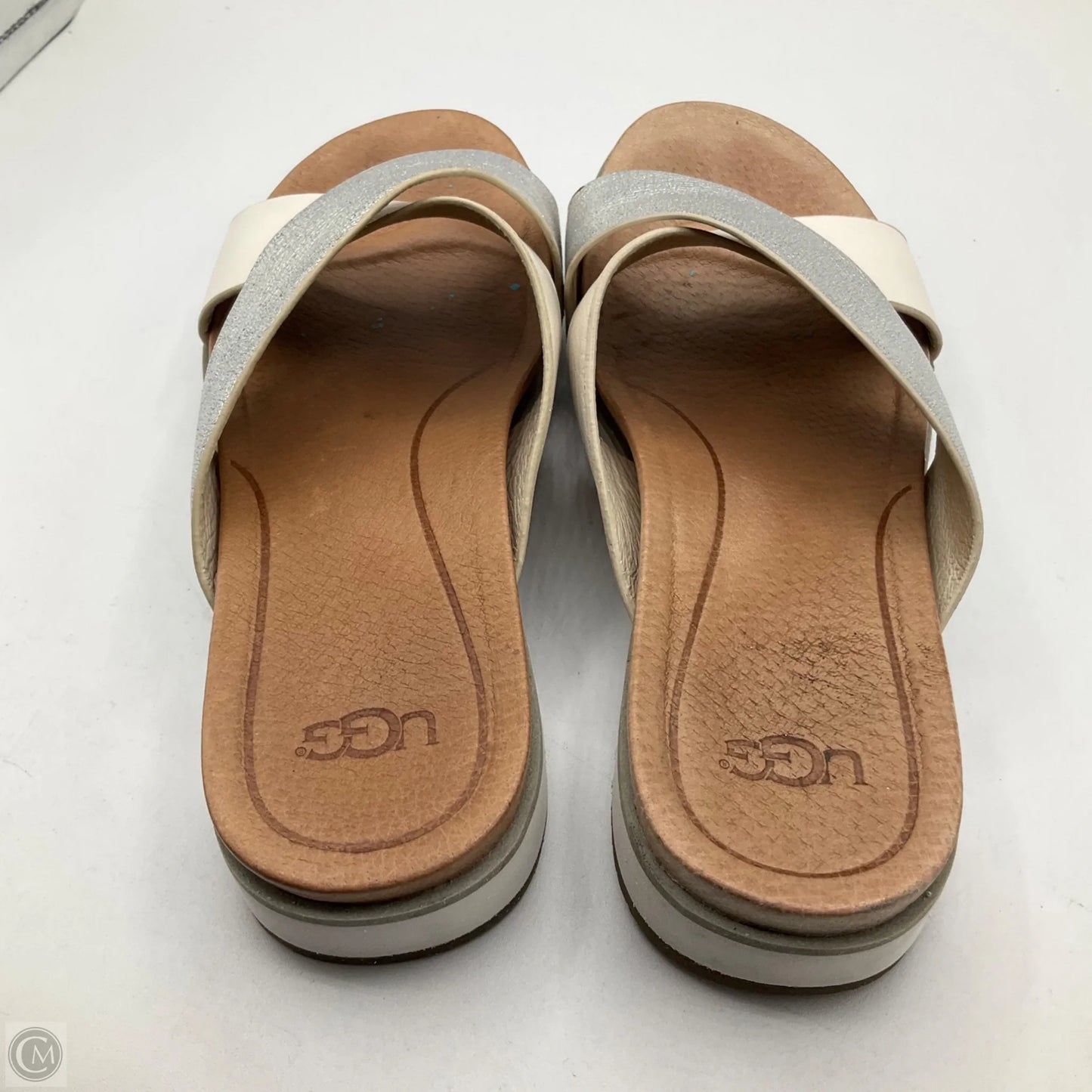 Sandals Designer By Ugg In Silver, Size: 6