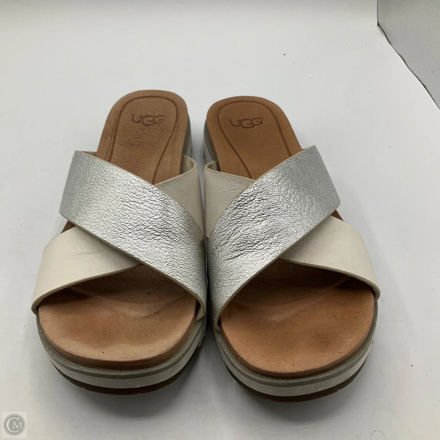Sandals Designer By Ugg In Silver, Size: 6