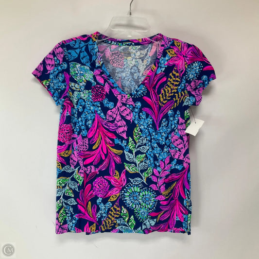 Top Short Sleeve Designer By Lilly Pulitzer In Blue & Pink, Size: Xxs