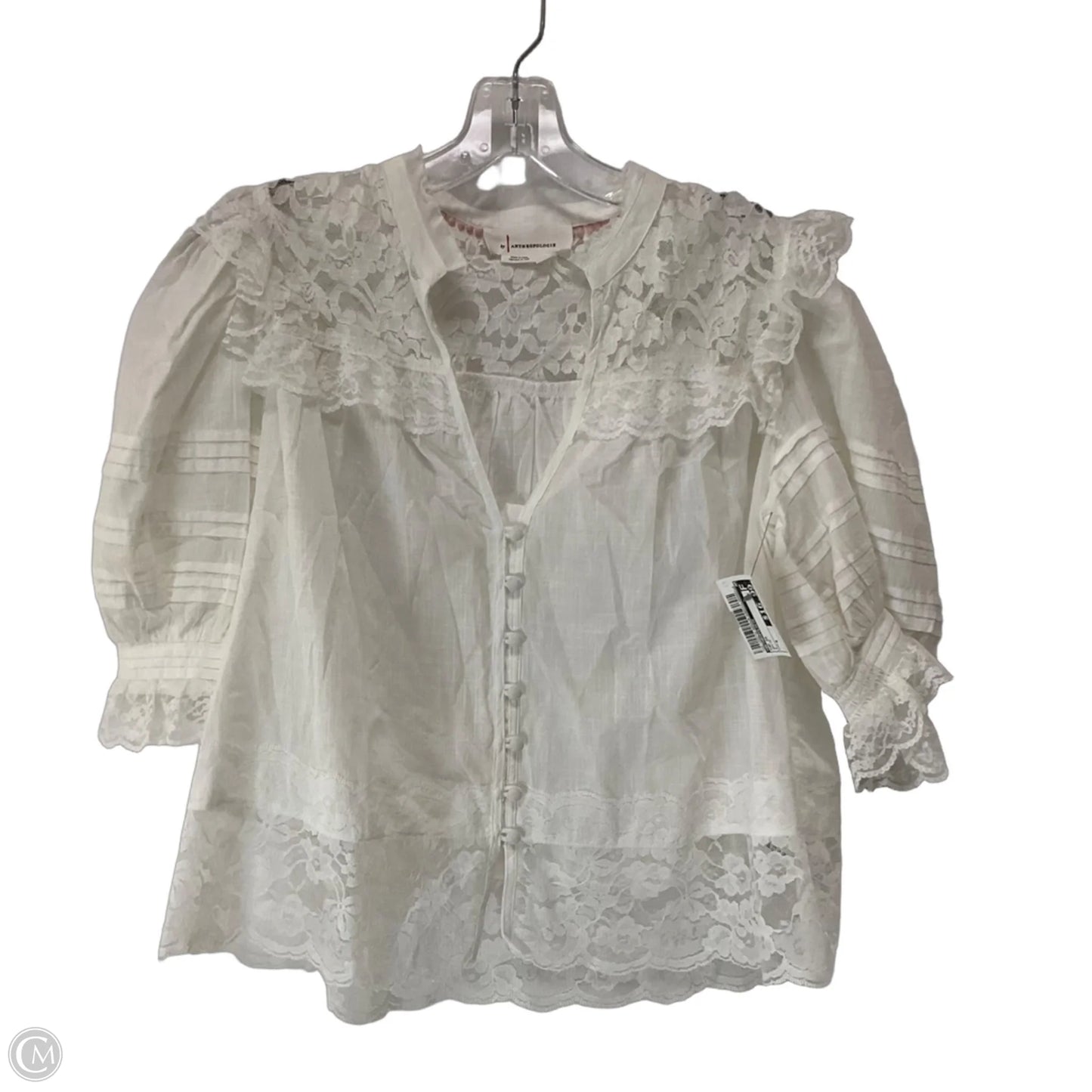 Top Short Sleeve By Anthropologie In White, Size: S