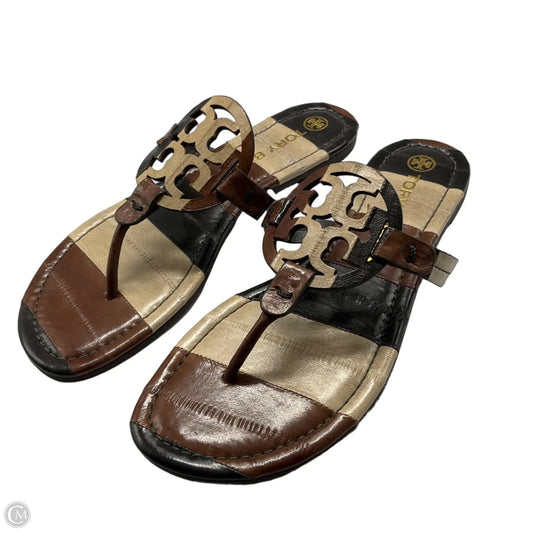 Sandals Designer By Tory Burch In Brown & Cream, Size: 8.5