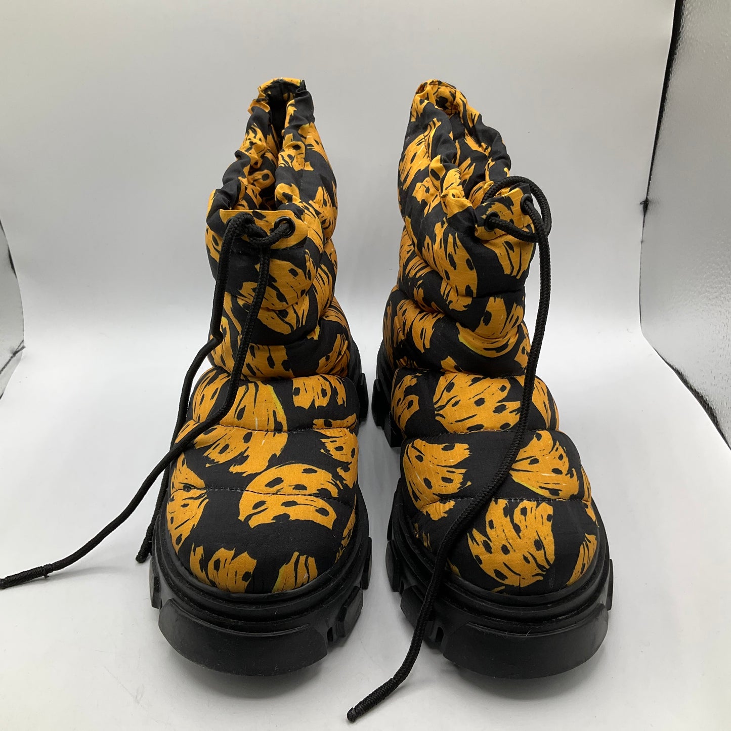 Boots Designer By Farm Rio In Black & Yellow, Size: 8.5