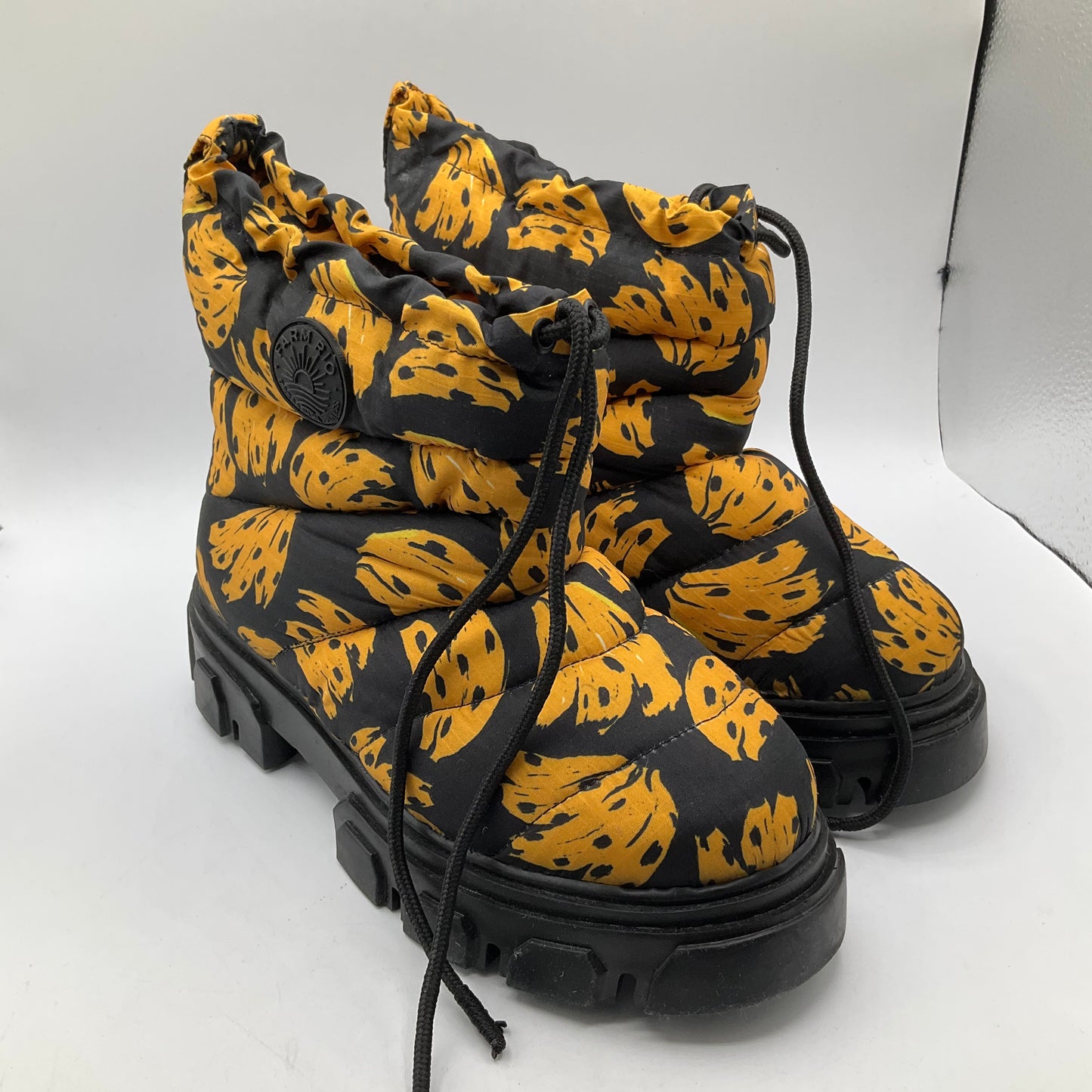 Boots Designer By Farm Rio In Black & Yellow, Size: 8.5