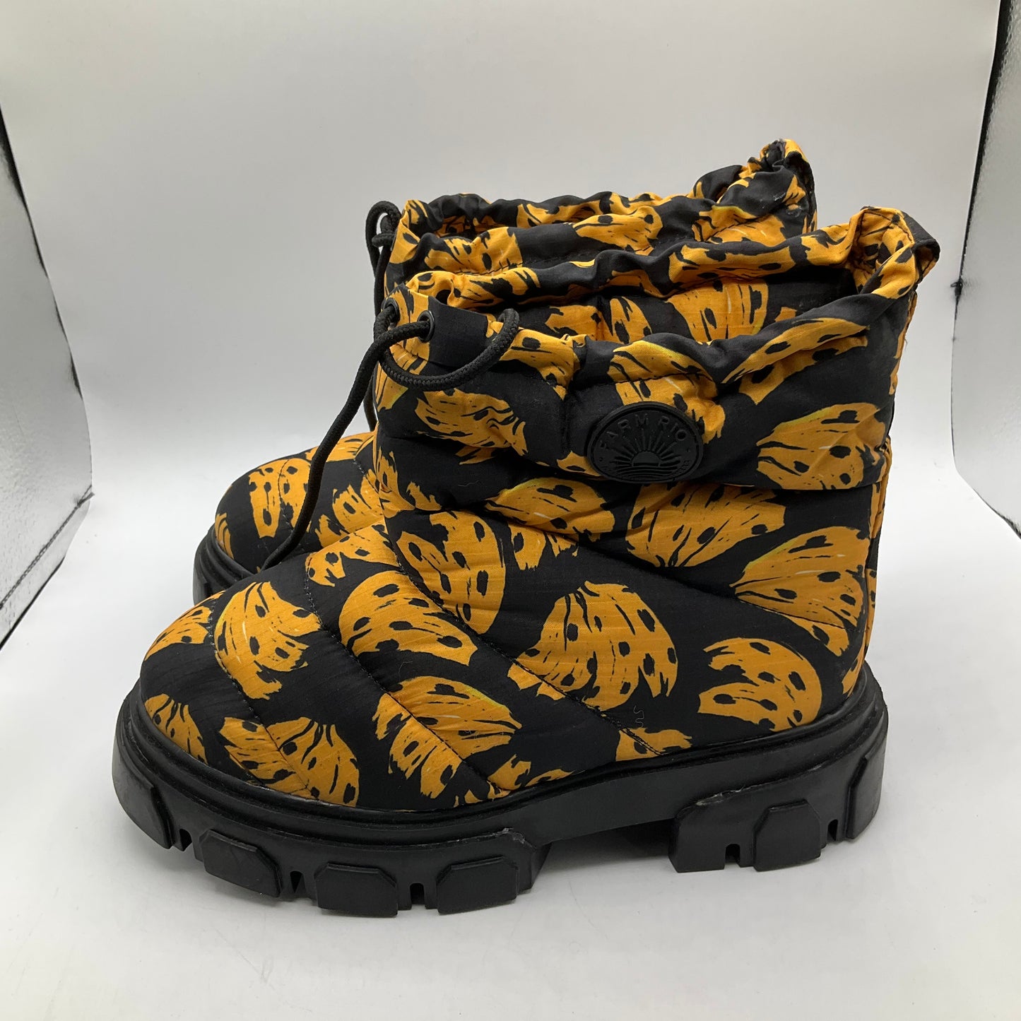 Boots Designer By Farm Rio In Black & Yellow, Size: 8.5