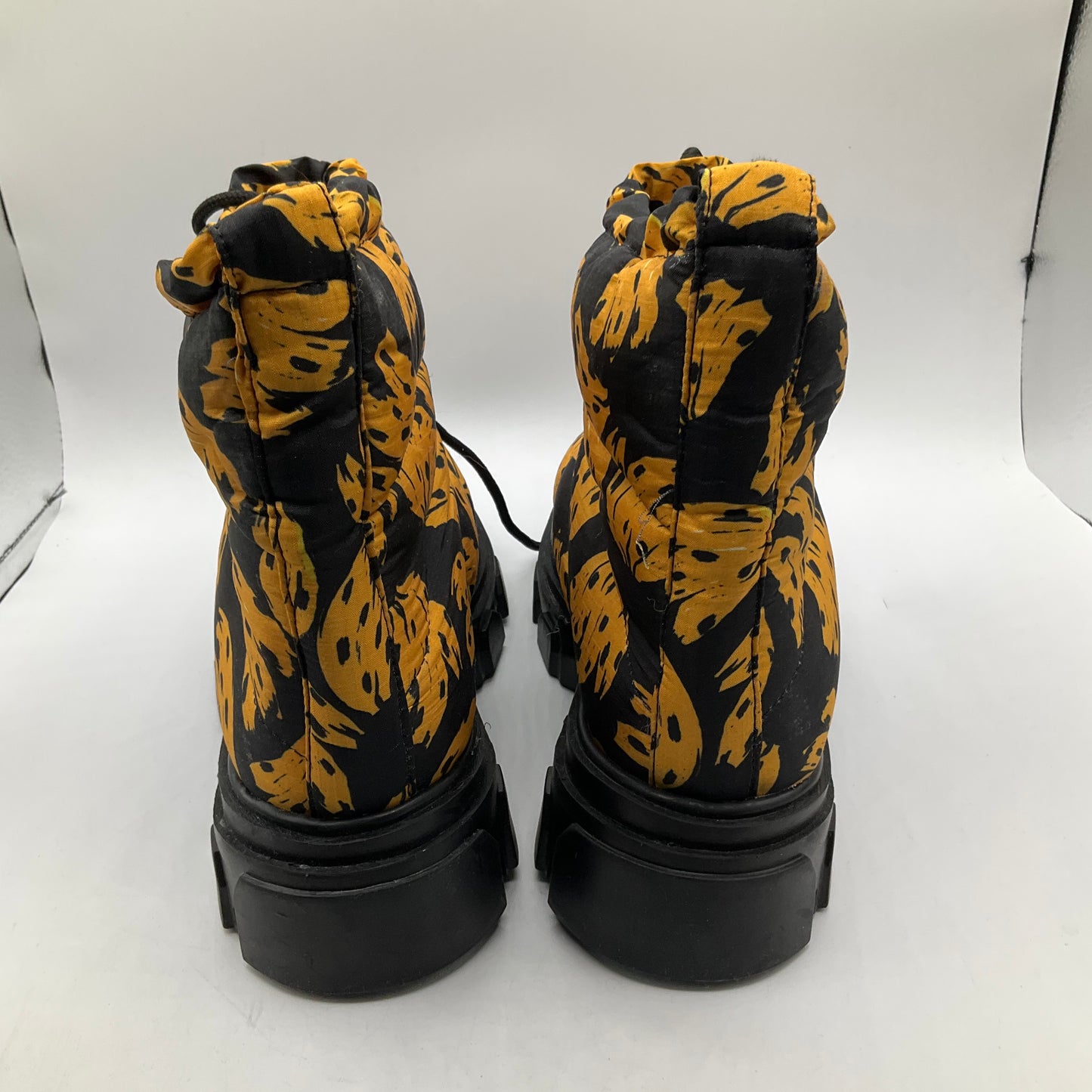 Boots Designer By Farm Rio In Black & Yellow, Size: 8.5