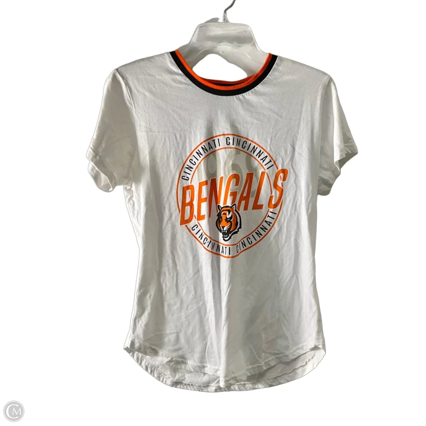 Athletic Top Short Sleeve By Nfl In Orange & White, Size: M