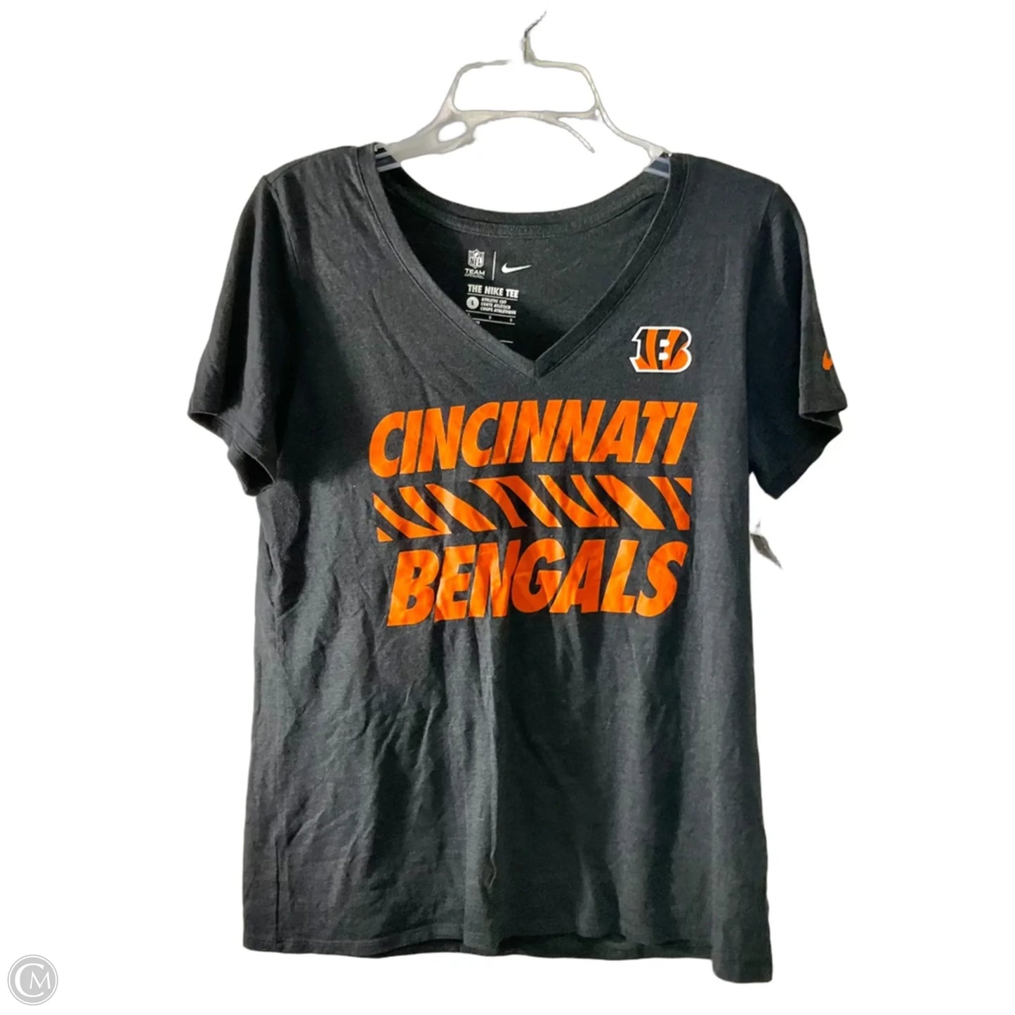 Athletic Top Short Sleeve By Nike Apparel In Grey & Orange, Size: L