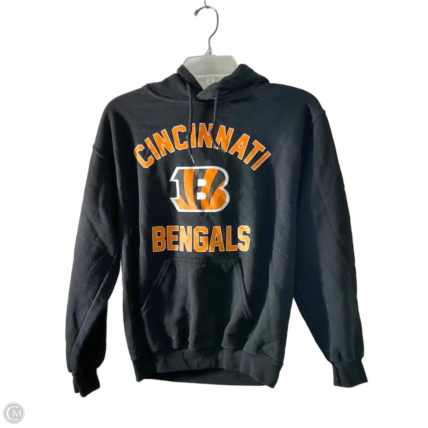 Athletic Sweatshirt Hoodie By Nfl In Black & Orange, Size: S