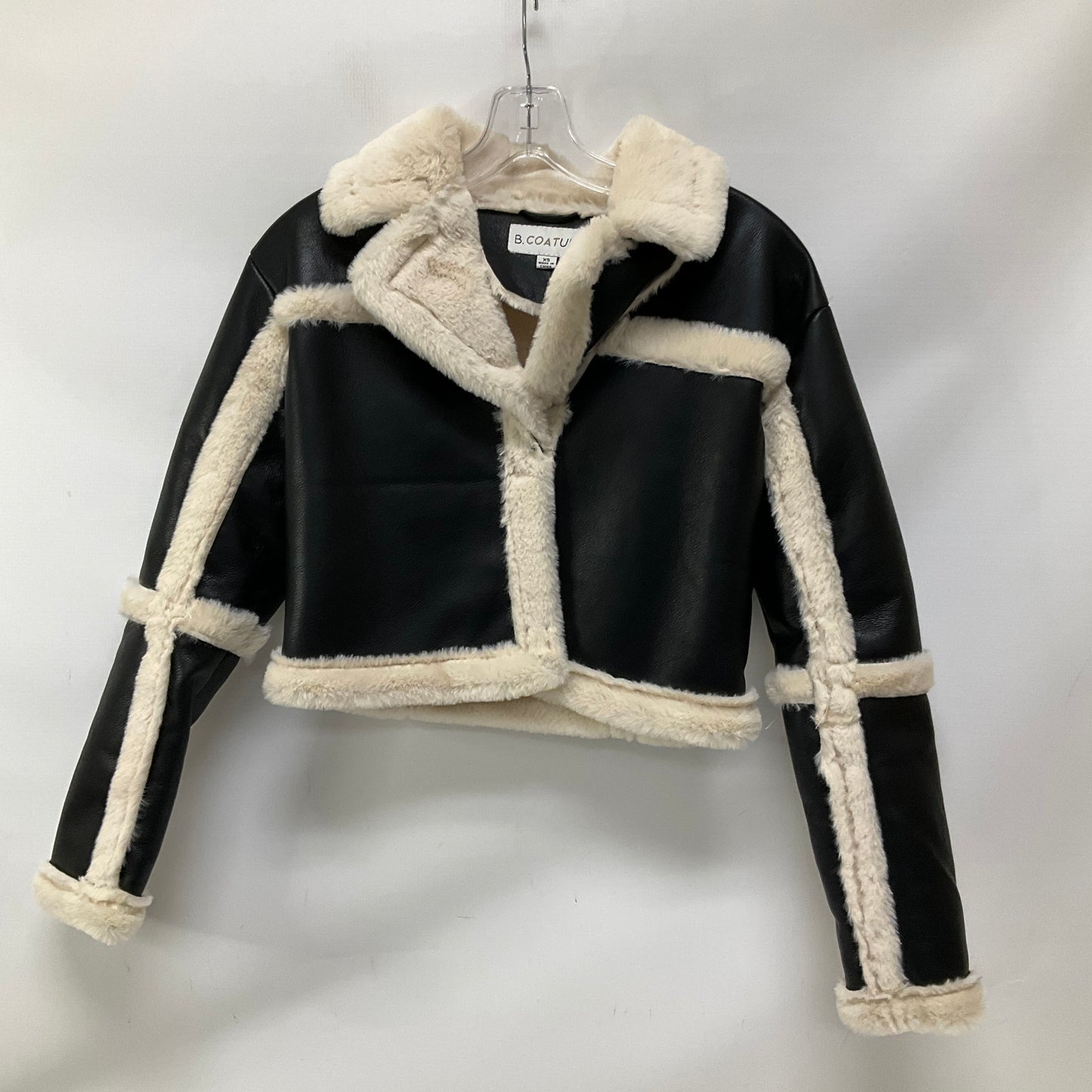 Jacket Faux Fur & Sherpa By Cmc In Black & Cream, Size: Xs