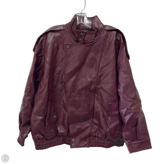 Jacket Moto Leather By Abercrombie And Fitch In Maroon, Size: L
