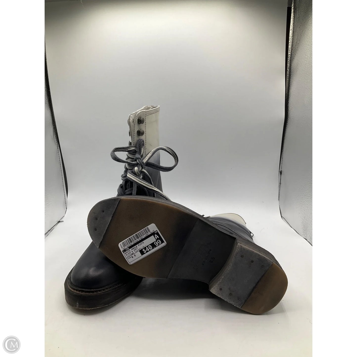 Boots Ankle Flats By Cmb In Black & Grey, Size: 6.5