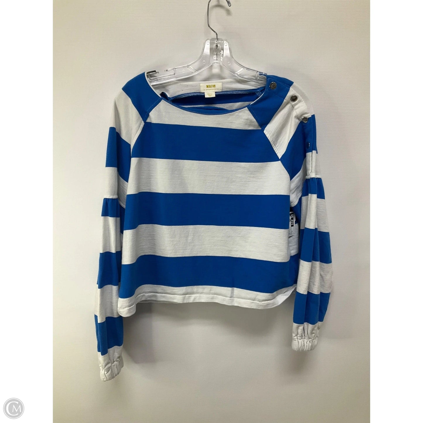 Top Long Sleeve By Maeve In Blue & White, Size: S