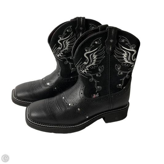 Boots Western By Justin In Black & Silver, Size: 9
