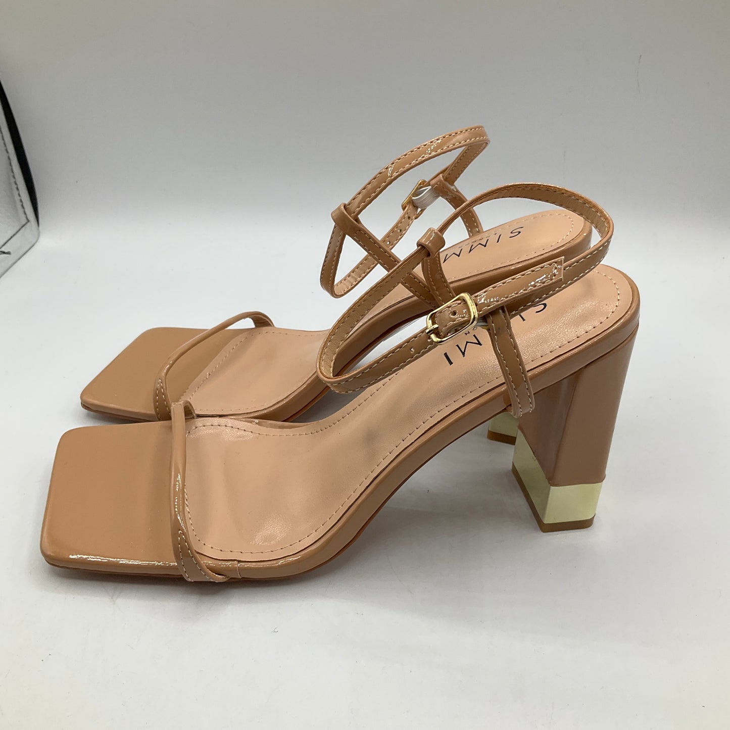 Tan Sandals Heels Block Cmc, Size 8