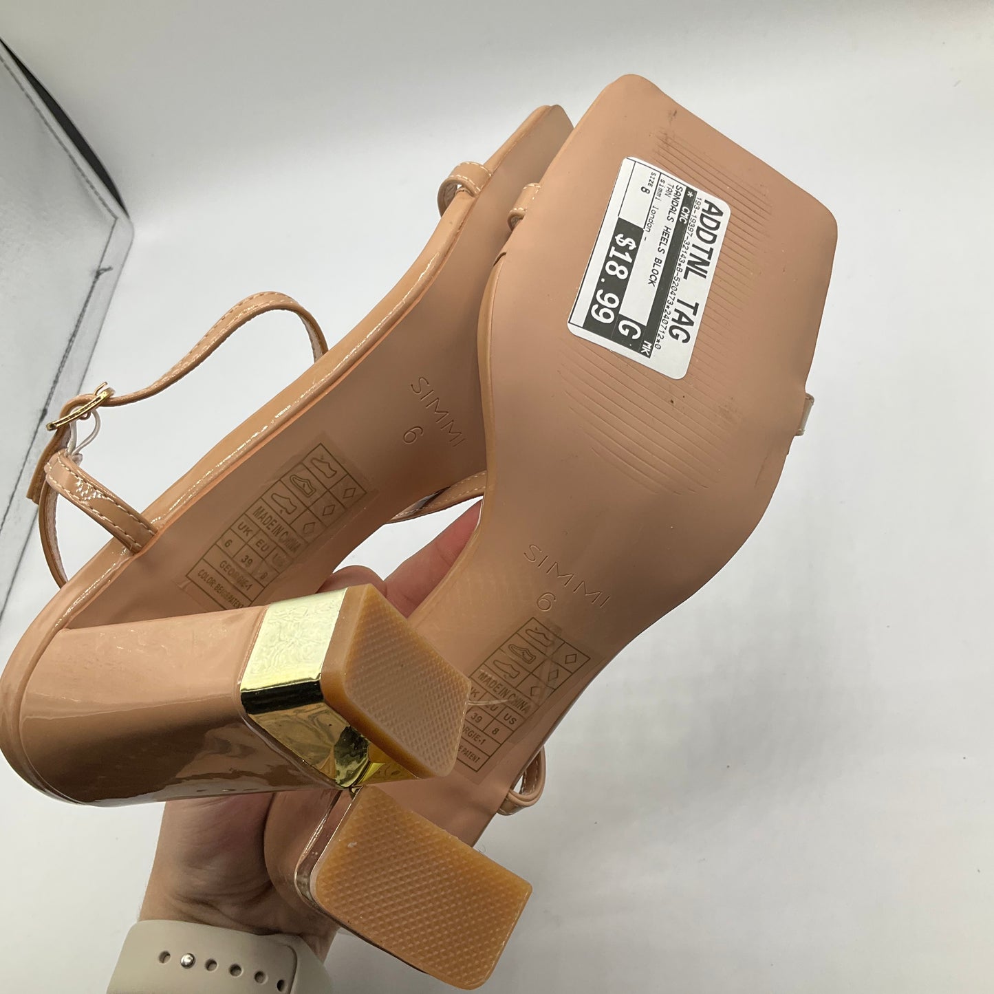 Tan Sandals Heels Block Cmc, Size 8