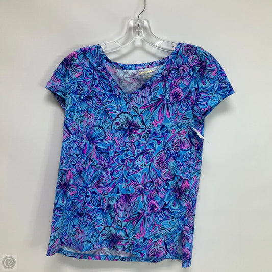 Top Short Sleeve Designer By Lilly Pulitzer In Blue & Pink, Size: Xxs