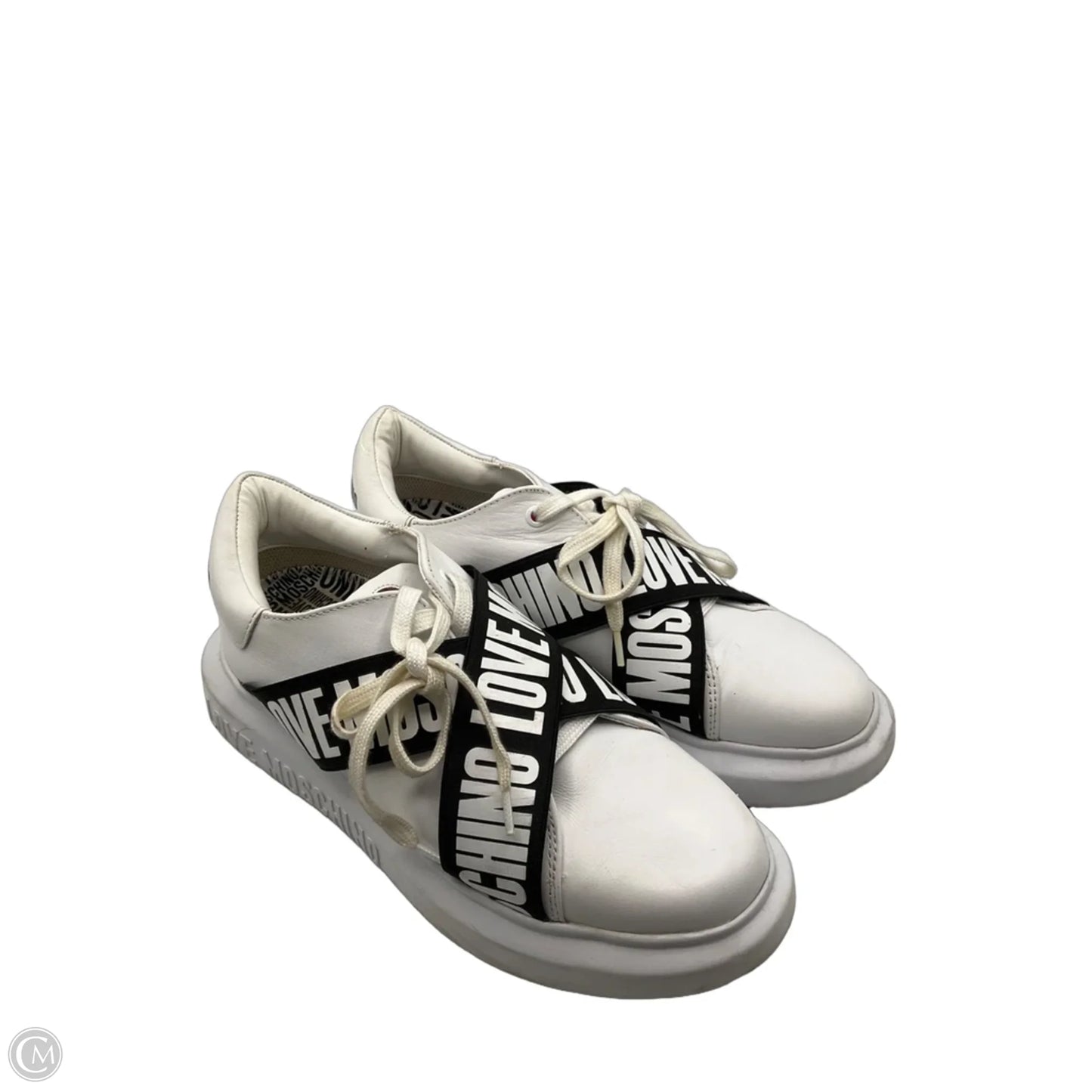 Shoes Luxury Designer By Moschino In Black & White, Size: 10