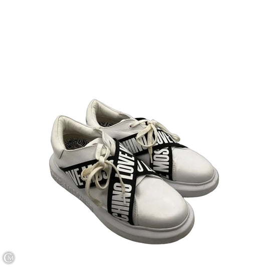 Shoes Luxury Designer By Moschino In Black & White, Size: 10