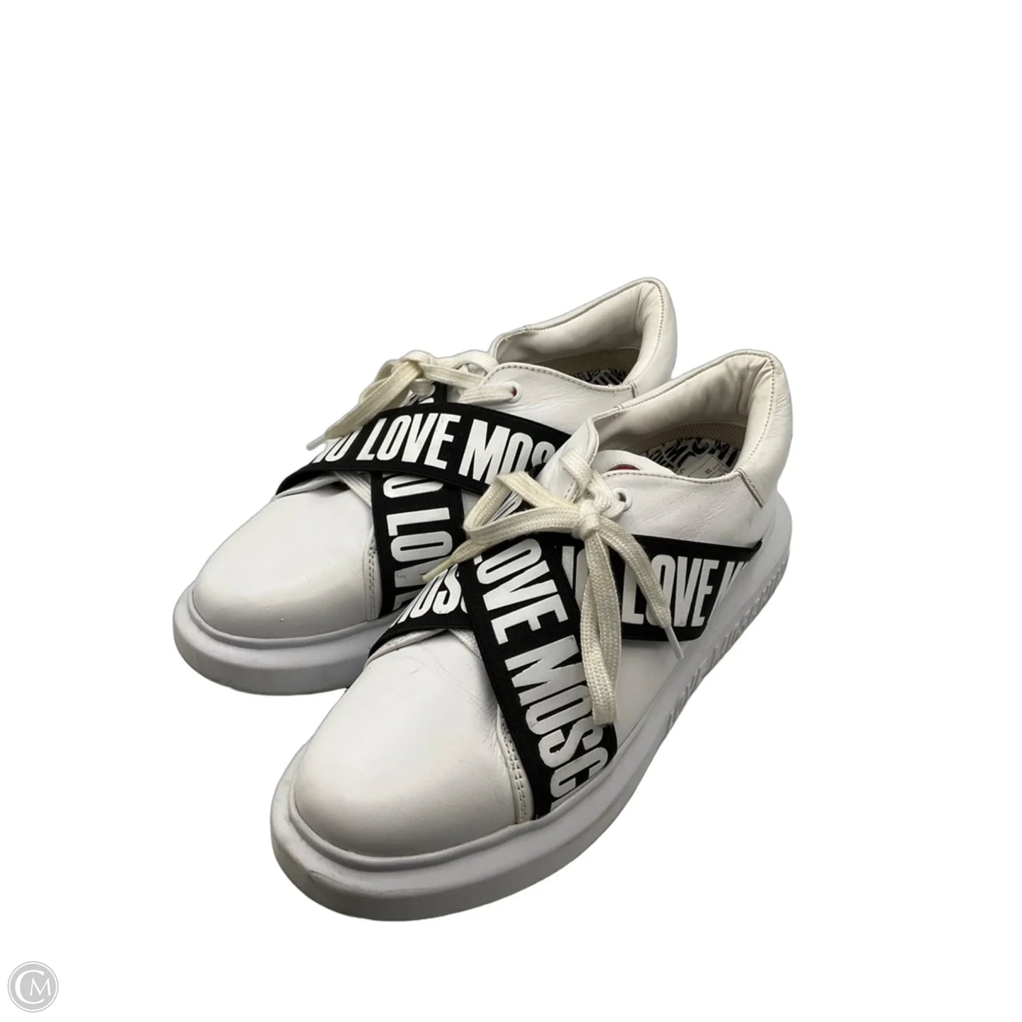 Shoes Luxury Designer By Moschino In Black & White, Size: 10