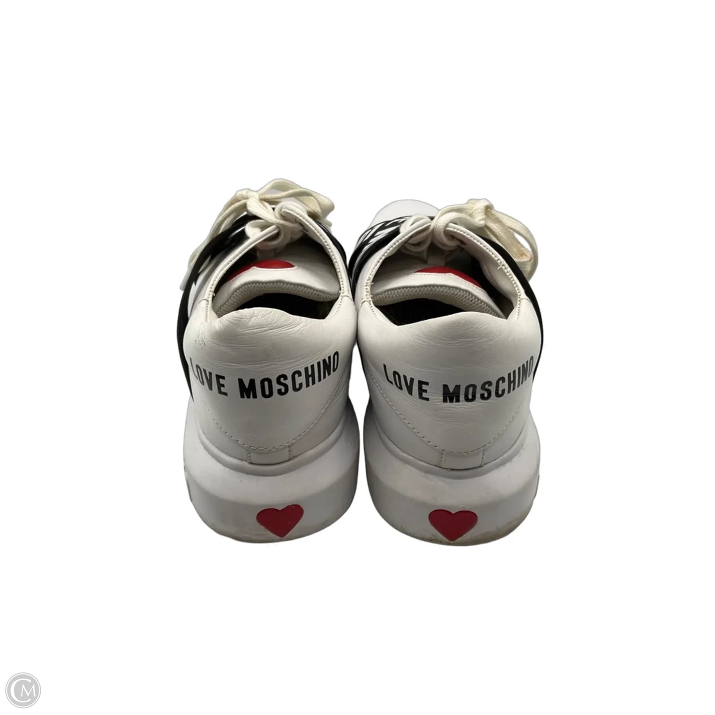 Shoes Luxury Designer By Moschino In Black & White, Size: 10