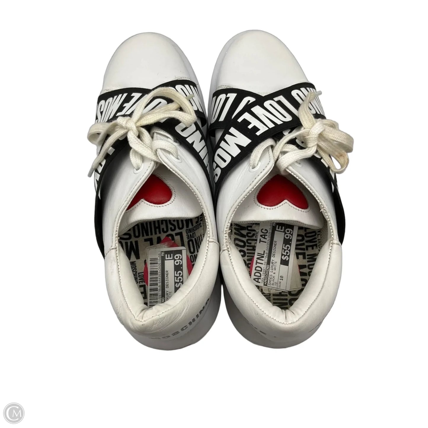 Shoes Luxury Designer By Moschino In Black & White, Size: 10