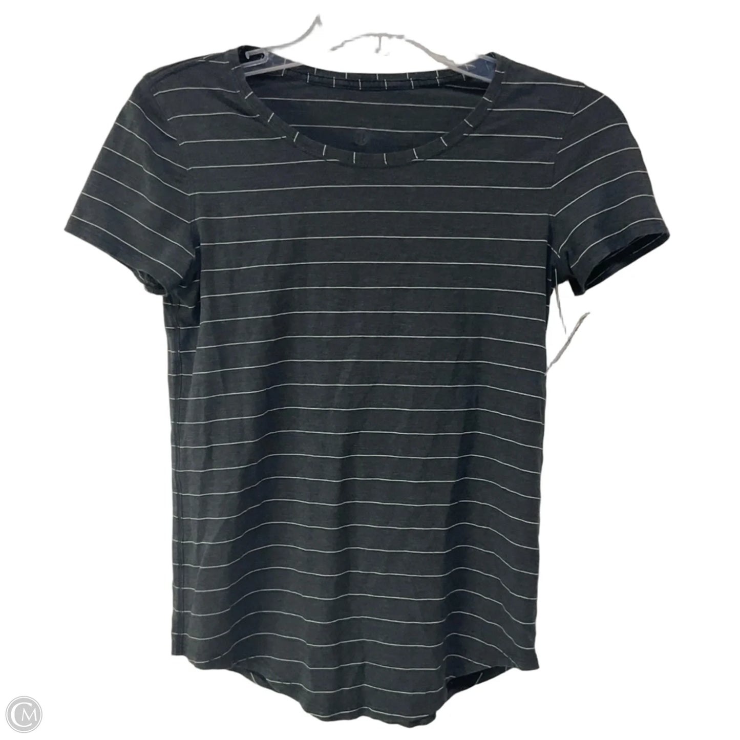 Athletic Top Short Sleeve By Lululemon In Grey & White, Size: 4